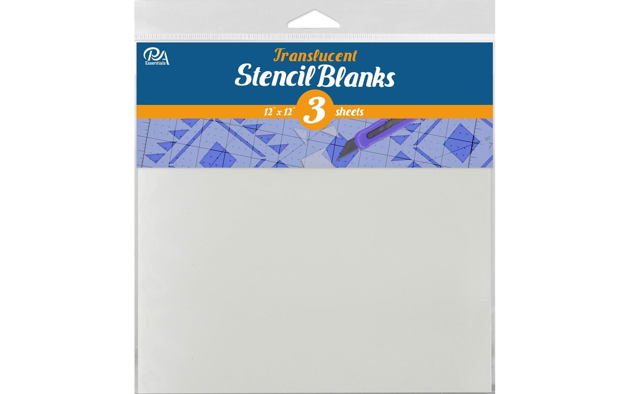 PA Essentials Uncut Blank, Translucent, 3 piece, for Painting on Wood, Canvas, Paper, Fabric, Wall and Tile, Reusable DIY Art and Craft Stencils for Painting, 12"x12" Inches